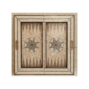 Handmade Mother of Pearl Inlaid Backgammon Chess Board - Egyptian Mosaic Art (25&quot;)