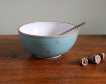 Ramen Bowl, Jade & White Glazed, Circle Imprints