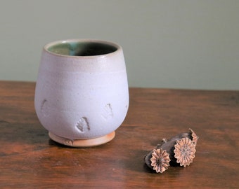 Mug or Tea Cup, Chalk White, with Leaf Imprints