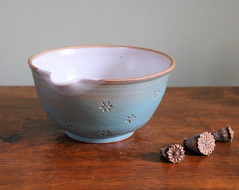 Pouring / Mixing Bowl, Jade & White, Clematis Imprints