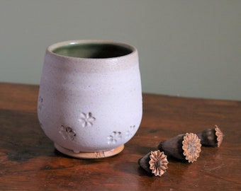 Mug or Tea Cup, Chalk White, with Clematis Imprints