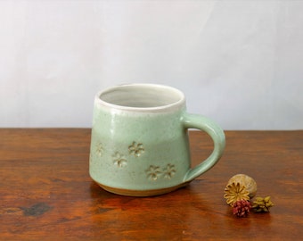 Large Mug in Seaglass Mint, Clemetis Imprints