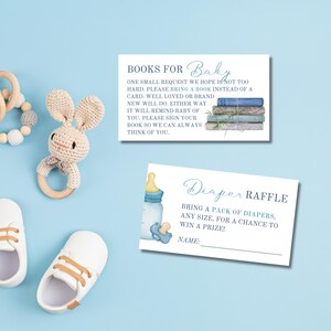 Een nieuw hoofdstuk babyshower luier- en boekkaarten - boekthema, blauw - jongen - bewerkbare digitale downloadsjabloon - uitnodiging niet inbegrepen
