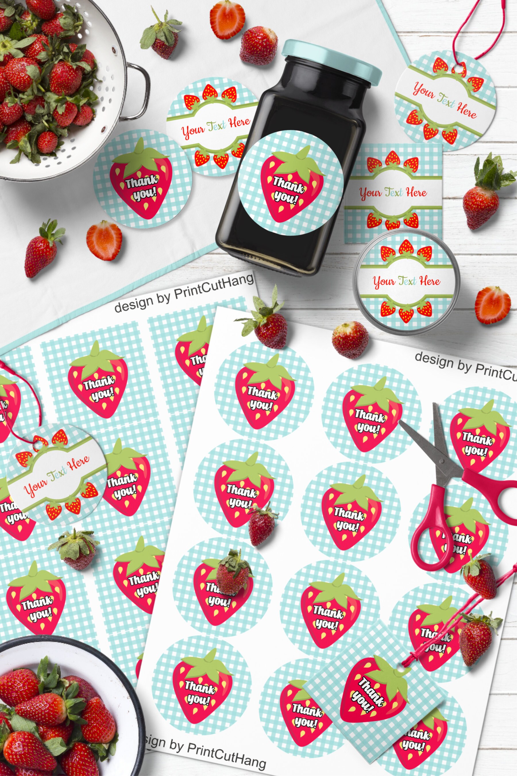 Strawberry Pantry Labels Templates Set Editable Colors And Text