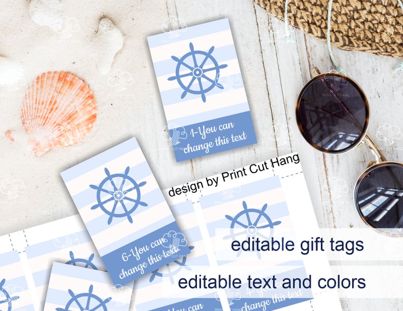 Printable Nautical Boy Baby Shower Favor Tags Editable Templates for Custom Blue Baby Shower Candy Tags