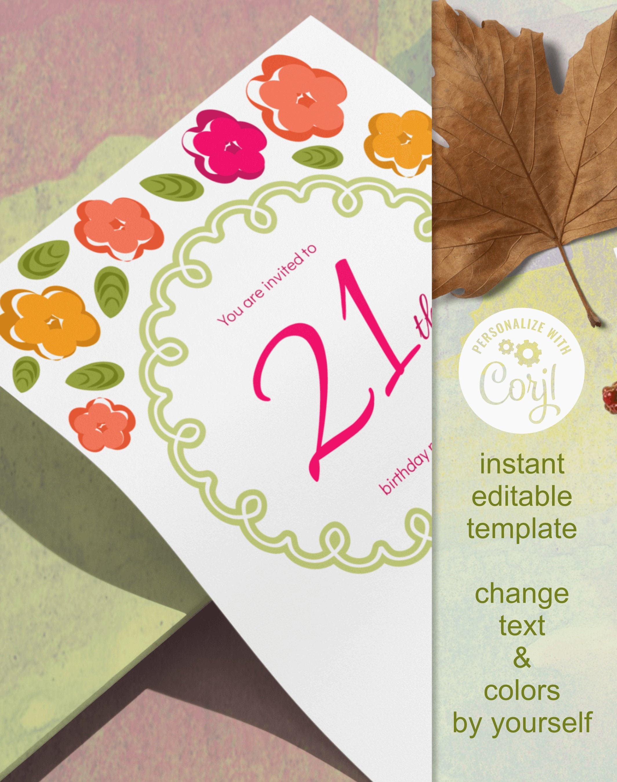 Diy 21st Birthday Invitation Template Blush Rose Gold Floral Birthday Celebration For Girls Diy Printable Pdf Instant Download Vrd521gsr