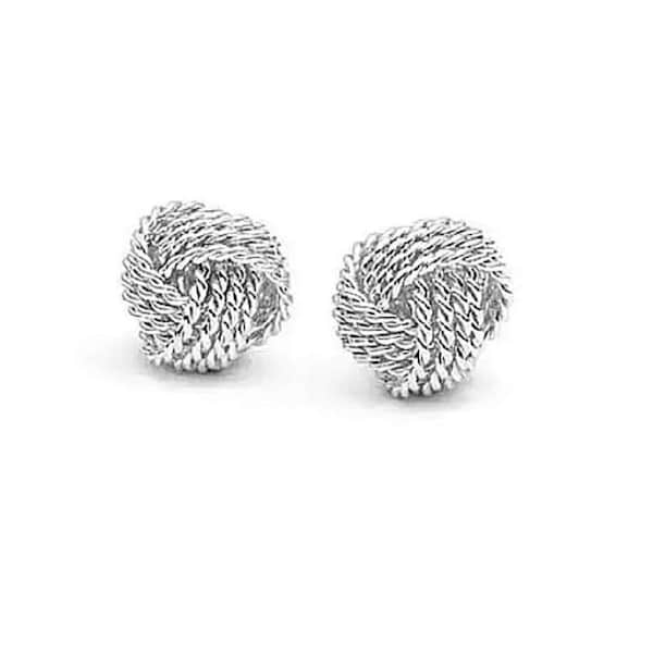 925 Solid Sterling Silver Tiny Circle Love Knot Stud Earrings - Small Ball Round Hypoallergenic Jewelry