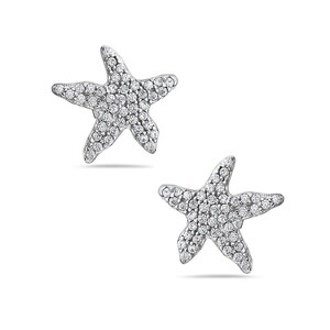 Sterling Silver Cubic Zirconia Cute Starfish Earrings – 925 Silver Small Starfish Stud CZ Earrings
