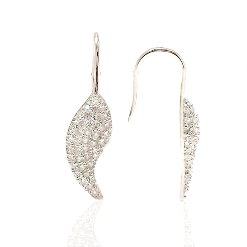 CZ Dangle Hypoallergenic Jewelry 925 Solid Sterling Silver Dangling Cubic Zirconia Feather Earrings