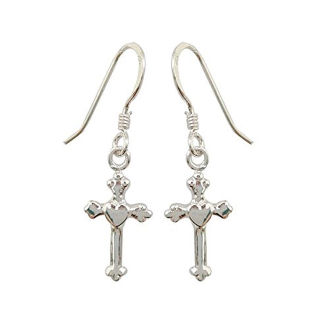 925 Solid Sterling Silver Dangling Heart and Cross Earrings - Etsy