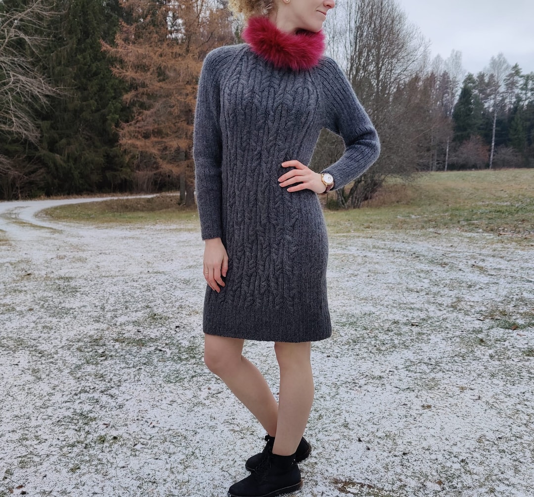 Hand Knit Women Dress, Elegant Winter Dress, Dresse, Wool Dress, Ladies