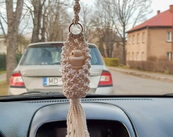 Makramee ätherisches Öl Diffusor / Boho Auto Zubehör / wiederverwendbarer Auto Lufterfrischer / Rückspiegel Anhänger