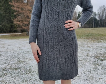 Hand Knit Women dress, Elegant winter dress, Dresse, Wool dress, Ladies tunic, Cocktail dress, Women's Clothing