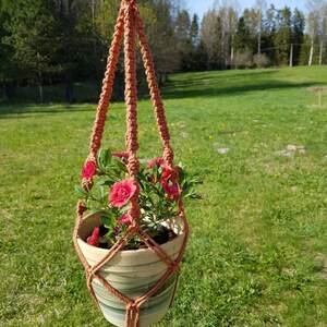 Terracotta Knotted Crown Macrame Plant Hanger, Natural Cotton, Hand Made