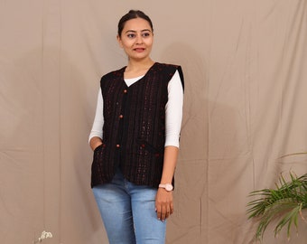 Organic Winter Woollen Shawl Jacket For Women | Made From Handwoven Pure Traditional Kutchi Shawl Fabric| Formal Casual Winter Jacket|