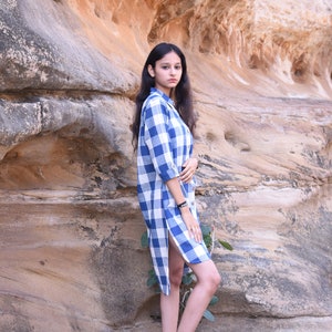 Organic Handmade and Handwoven Cotton Checked Shirt Dress with Coconut Buttons Versatile Comfort for Every Day image 4