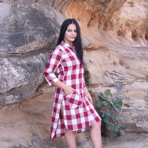 Organic Handmade and Handwoven Cotton Checked Shirt Dress with Coconut Buttons Versatile Comfort for Every Day image 7