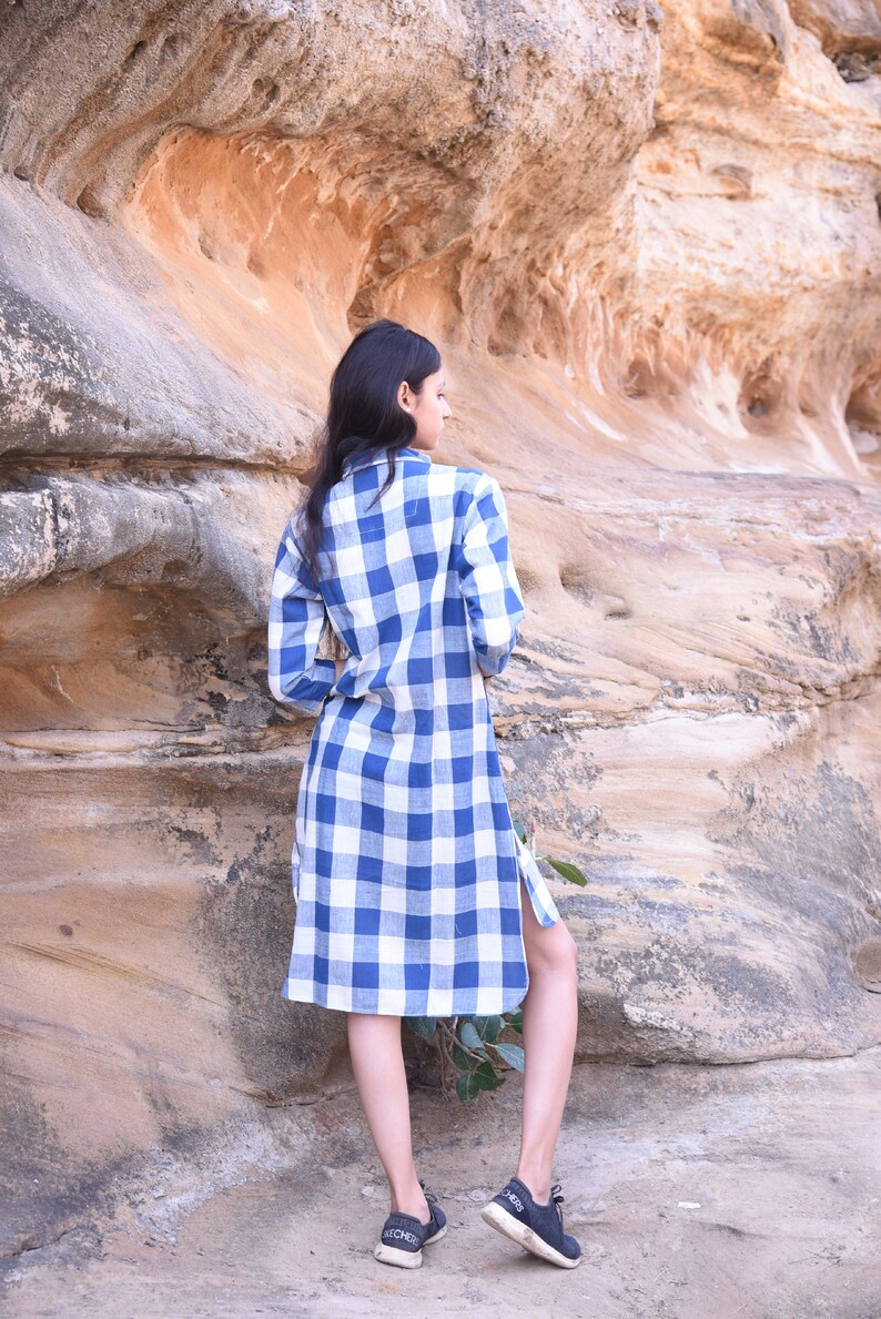 Organic Handmade and Handwoven Cotton Checked Shirt Dress with Coconut Buttons Versatile Comfort for Every Day image 6