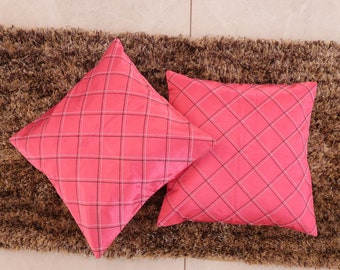 Handmade silk Cushion Cover made with fine geometric thread patterns. Smooth mashroo silk material with many colors