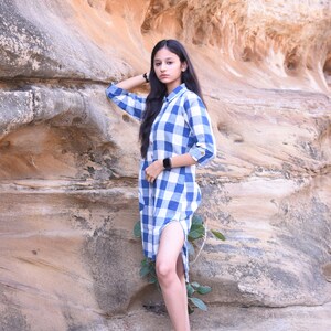 Organic Handmade and Handwoven Cotton Checked Shirt Dress with Coconut Buttons Versatile Comfort for Every Day image 5