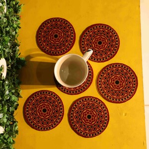 Tea Coaster Cotton Vintage-Inspired Ajrakh Cotton Tea Coasters for Timeless Decor Handmade Artistry, Sustainable Charm image 4