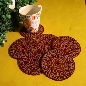 Tea Coaster Cotton Vintage-Inspired Ajrakh Cotton Tea Coasters for Timeless Decor Handmade Artistry, Sustainable Charm image 2