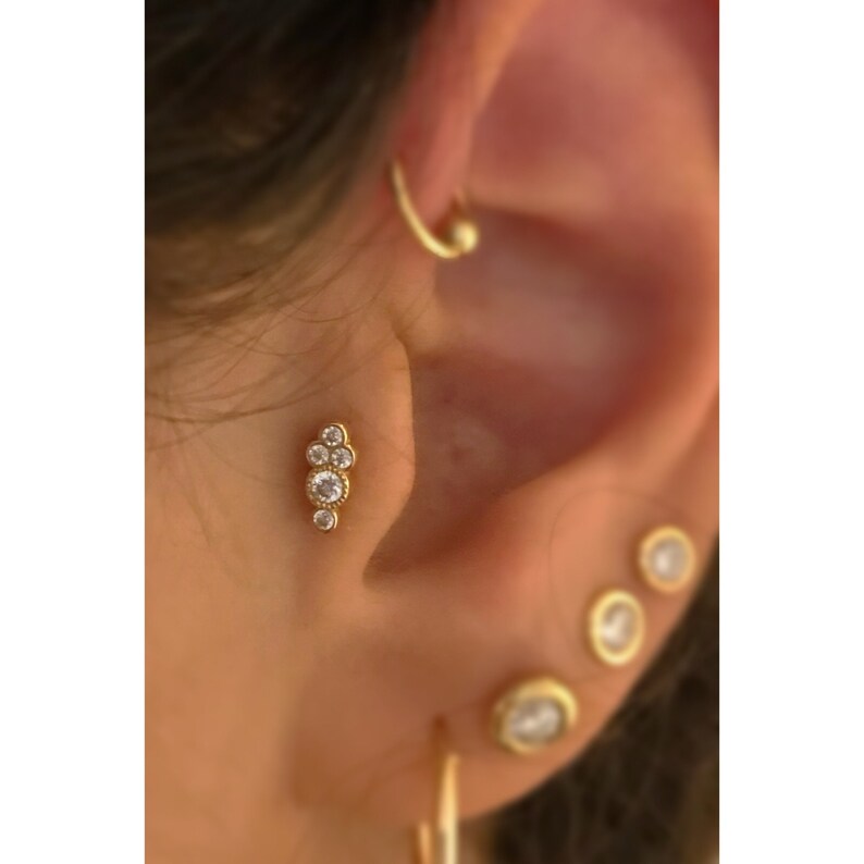 14k Gold Labret 5 STONE Reverse Screw Tragus Ear Piercings Etsy