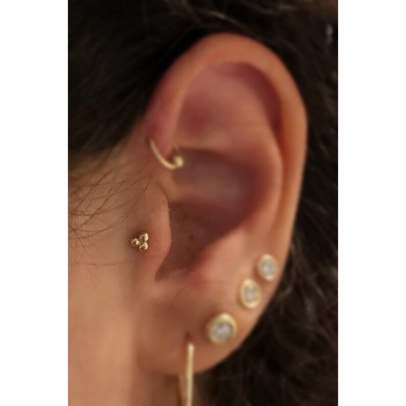 14k Solid Gold Labret 3 Dots Reverse Screw Tragus Ear Etsy