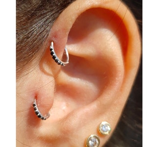14k gold captive bead ring black stones - Tragus, Ear Piercings, Septum, Helix, BCR