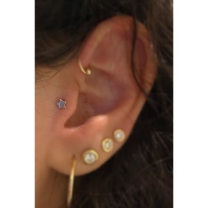 14k solid gold Labret WHITE GOLD STAR- Reverse screw Tragus, Ear Piercings, Septum, Helix
