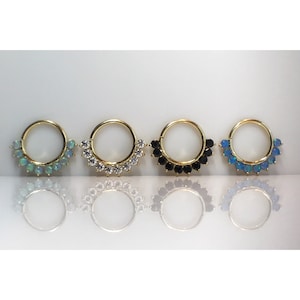 14k solid gold captive bead ring - 10 STONES Tragus, Ear Piercings, Septum, Helix, BCR