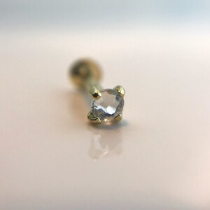 14k solid gold Labret Swarovski - Reverse screw Tragus, Ear Piercings, Septum, Helix