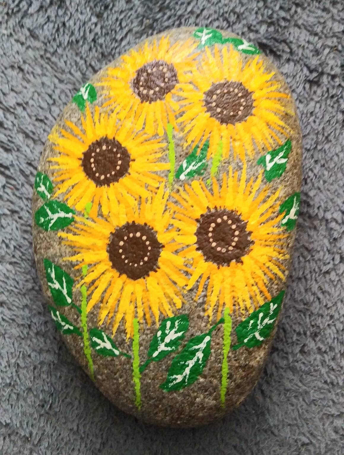 Hand painted Sunflowers on river rock Etsy