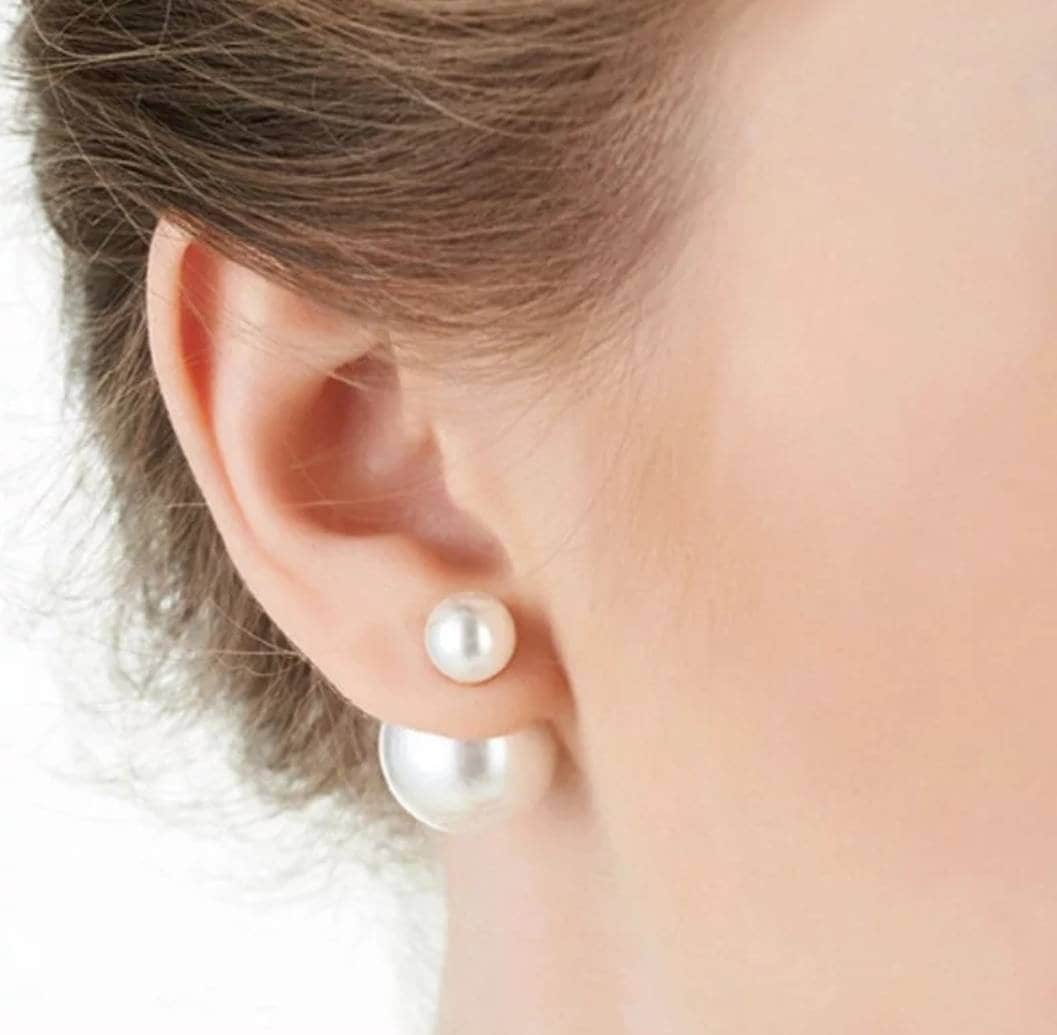 Silver Pearl Double Sided Earrings, Women Pearl Earrings, Pearl Studs…