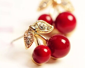 Red Cherry Stud Earrings, Cherry Earrings, Red Earrings, Stud Earrings, Small Earrings, Fruit Earrings, Fancy Earrings, Earrings, Cherry