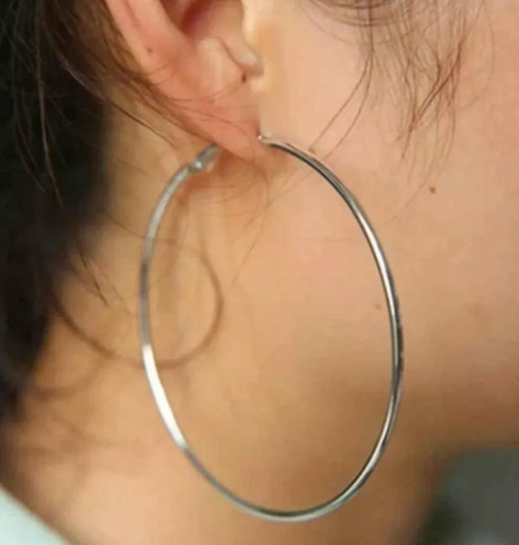 8CM Quality Very Large Women/'s Stainless Steel Gold Hoop Earring Smooth 80MM