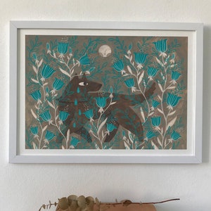 Wolf und Mond | Kunstdruck | Poster | Volkskunst | Wohnkultur | Raum-Kunst