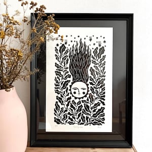 Gravura original em linóleo “Estrela Cadente”