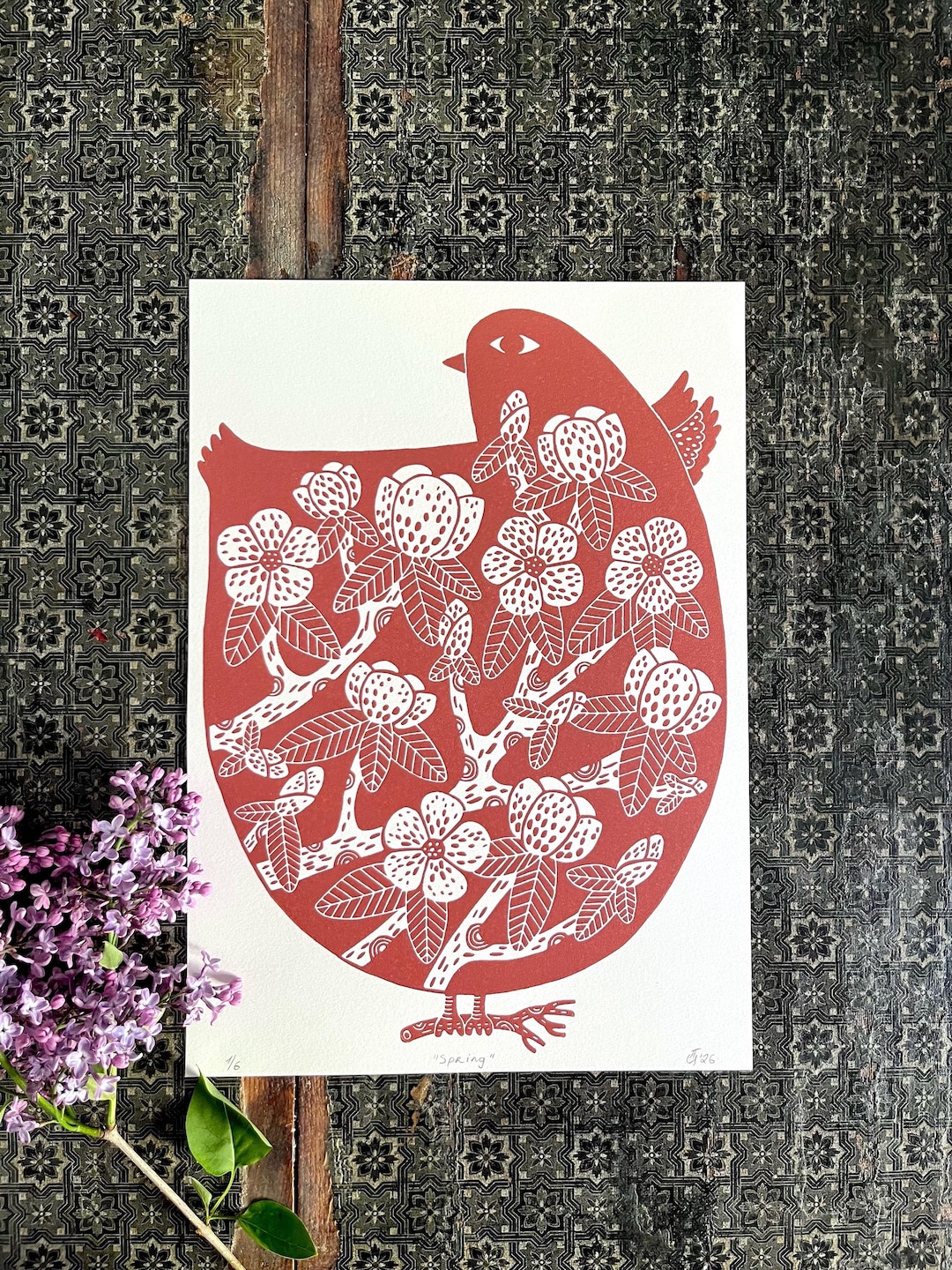 Spring Break Linocut Original Hand-carved Linocut Print “spring” - Etsy