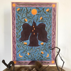 Rabe und Ringelblume | Kunstdruck | Poster | Volkskunst | Wohnkultur | Boho-Kunst