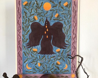 Raven and Calendula | Art Print | Poster | Folk art | Home Decor | Bohemian Art