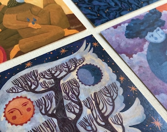 Star, Birds, Tree of Life, Rainbow | Postcards Set | Art Prints | Folk art | Mini art prints