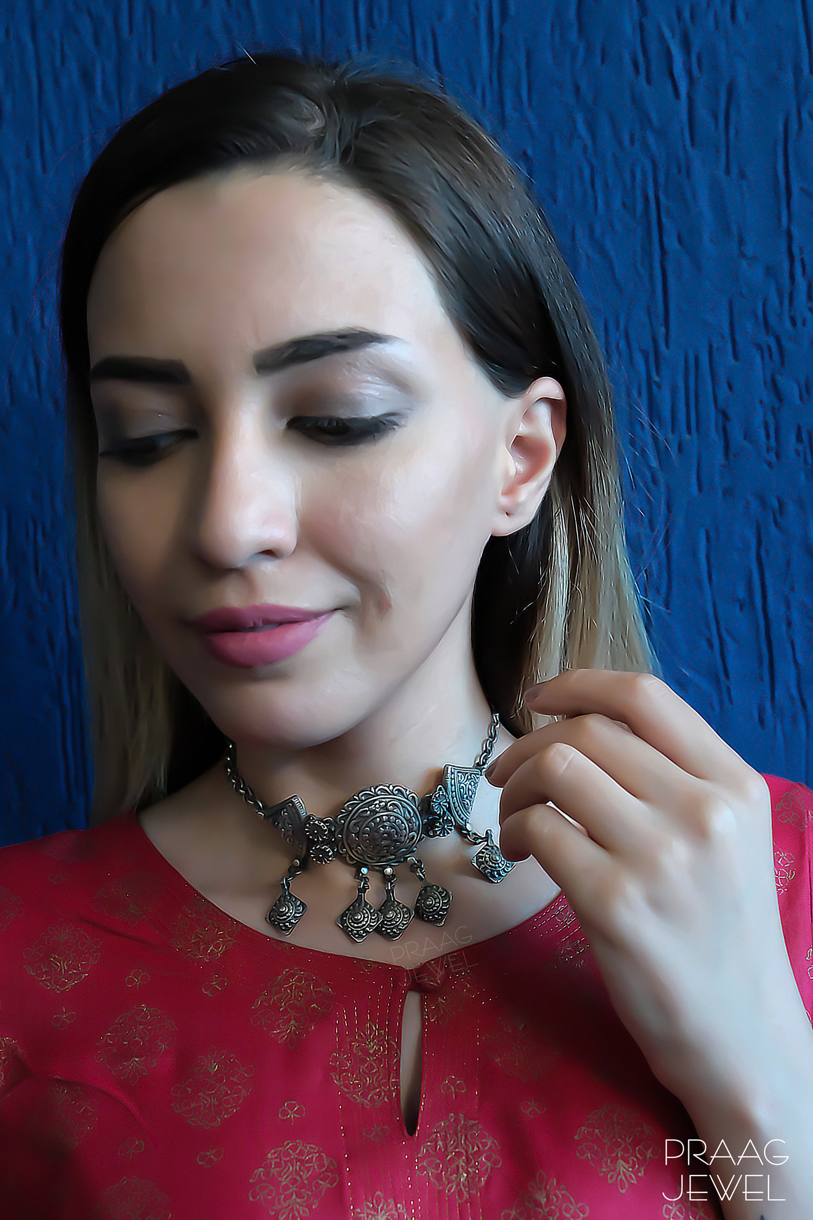 Buy 925 Silver Choker Necklace With Oxidised Polish Plain Silver