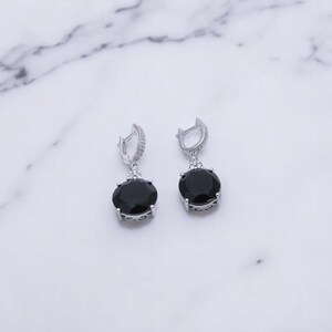 Natural Black Onyx Round Dangle Drop Gemstone Earring for Women, 925 Sterling Silver, Onyx Jewelry, Women Jewelry, Mother's Day gift for Mom