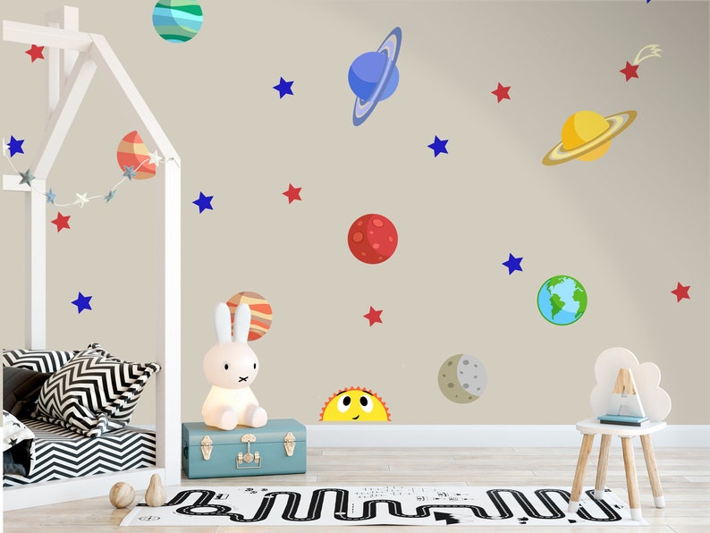 Planets Stickers Happy Sun Wall Decal L And Stick Colorful Stars Removable Childroom Girls Boys Bedroom