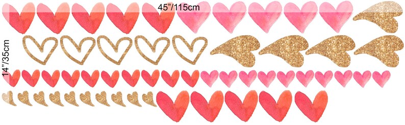 Watercolor Heart Wall Decal Gold Heart Wall Sticker Heart Pattern Removable Peel n Stick for Nursery Kids Room Childroom Girls Bedroom