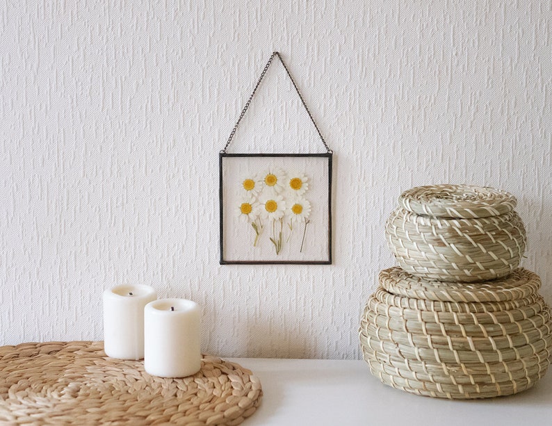 Daisy Wall Art Framed Floral Wall Art Pressed Daisy Floral mothers day gift Chamomile Wall Art Hanging Floral Decor Boho mothers gift &060 image 4