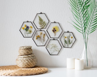 Hanging terrarium, Pressed flower decor, Inspirational gift, hanging glass decor, hexagon frame, sexangle frame, glass art 4*5 inch &012