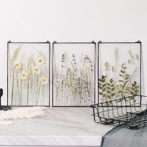Framed wall art set of 3 pressed flower frame hanging floral décor 812 inches &160 image 5