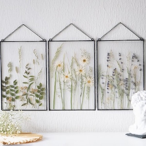 Framed wall art set of 3 pressed flower frame hanging floral décor  &160